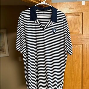 Men's Navy and White Striped Polo Shirt